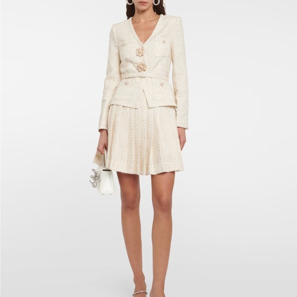 Self Portrait White and Gold Boucle Two Piece Skirt and Jacket - Size 8 - Picture 3 of 4